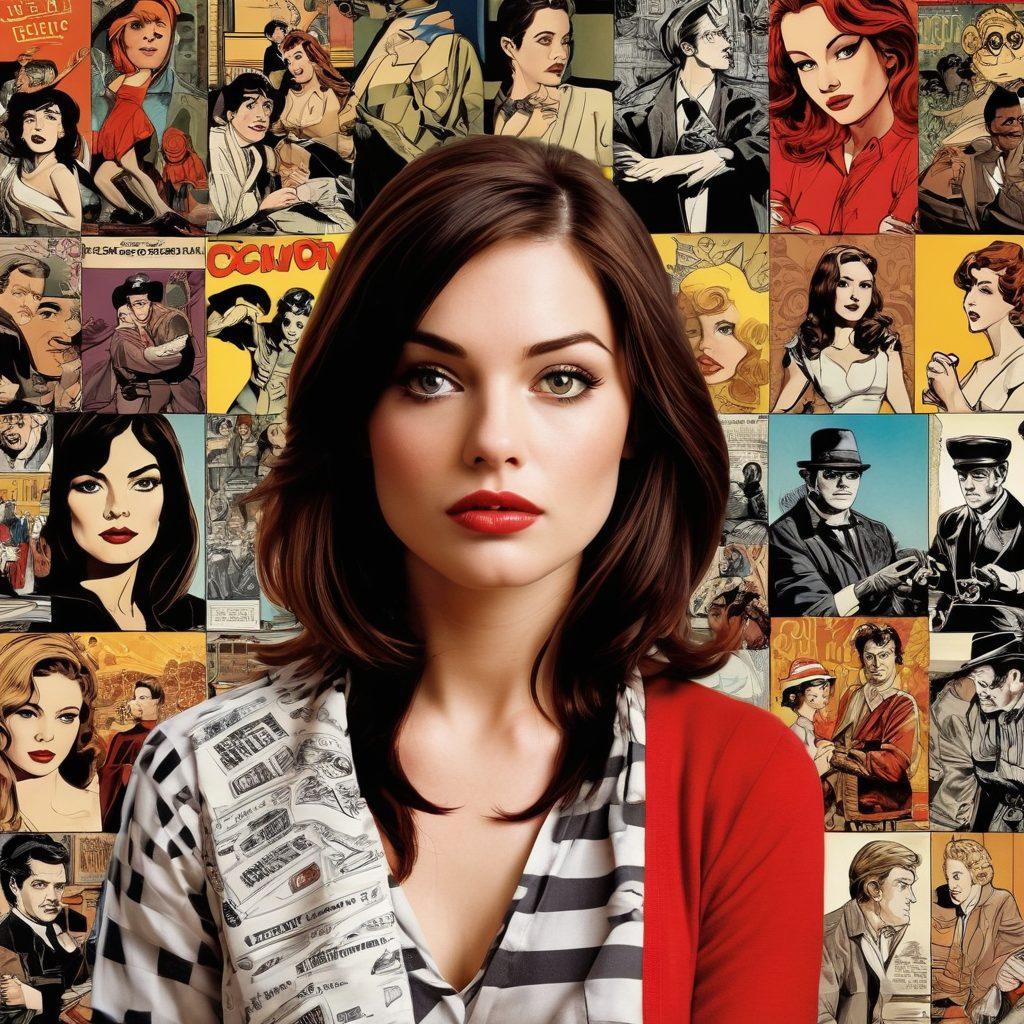 A dynamic and captivating collage showcasing the transformation of graphic novels into adult films. Feature iconic scenes from classic graphic novels merging seamlessly with elements of sensuality from adult films. Use vibrant colors to highlight the evolution with sharp contrasts. Include artistic renderings of characters that represent both mediums, set against a whimsical background of film reels and comic strips. super-realistic. vibrant colors. cinematic style.