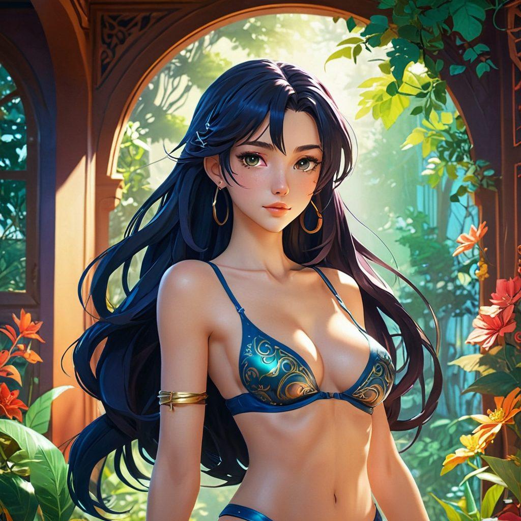 A captivating scene showcasing the artistic diversity of adult animation, featuring vibrant characters and intricate backgrounds. The illustration should highlight the sensuality of the hentai genre, blending fantasy elements with a tasteful representation of emotions. Include bold colors and an ethereal atmosphere to evoke allure and depth. Consider a mix of traditional and modern animation styles, capturing the essence of the artwork. super-realistic. vibrant colors. detailed background.